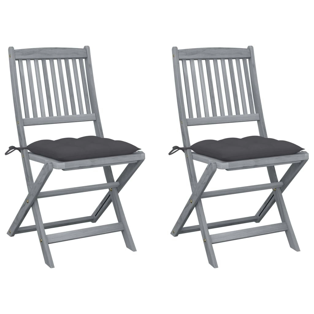 Folding Outdoor Chairs 2 pcs with Cushions Solid Acacia Wood 3064551