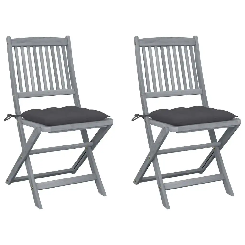 Folding Outdoor Chairs 2 pcs with Cushions Solid Acacia Wood 3064551