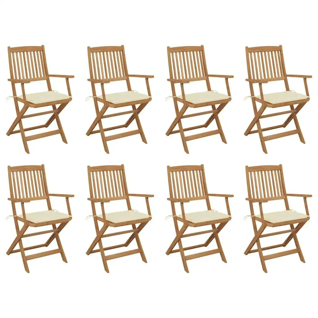 Folding Outdoor Chairs with Cushions 8 pcs Solid Wood Acacia 3075087