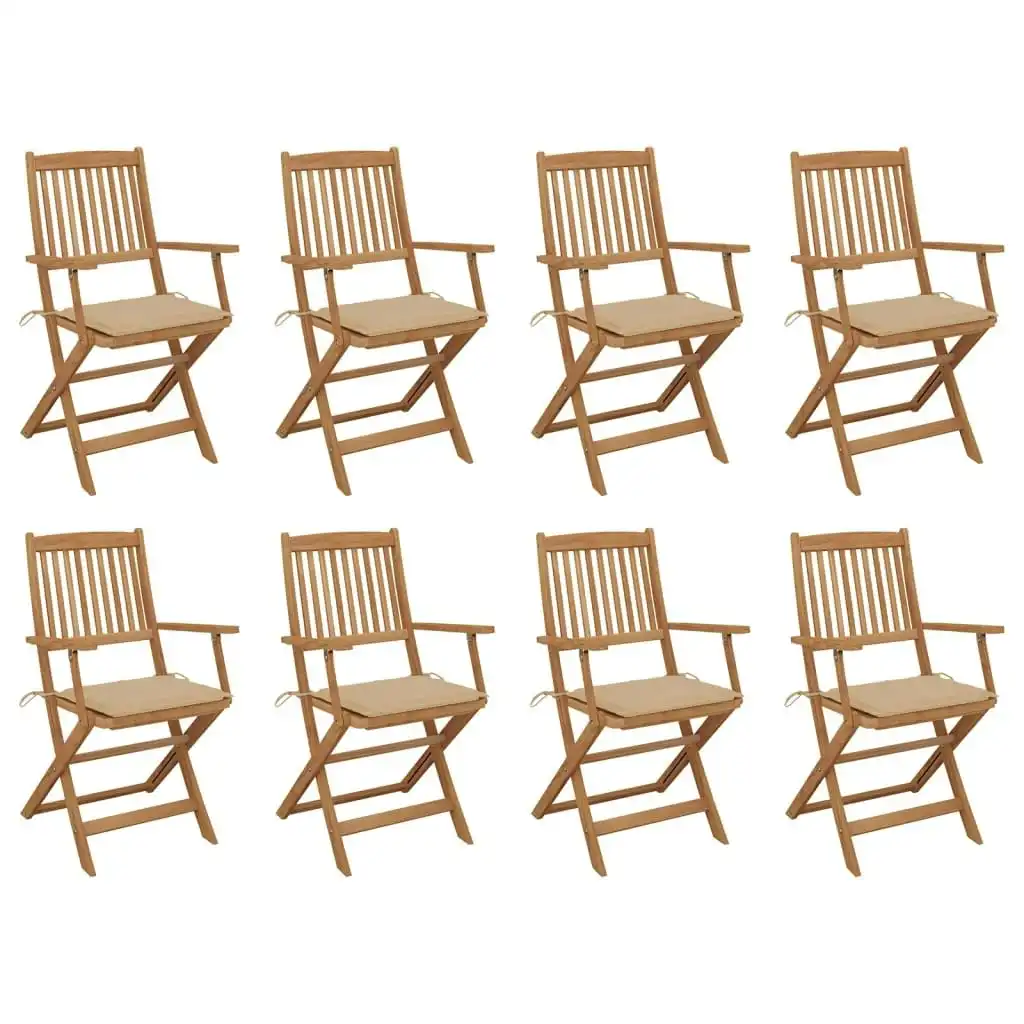 Folding Outdoor Chairs with Cushions 8 pcs Solid Wood Acacia 3075088