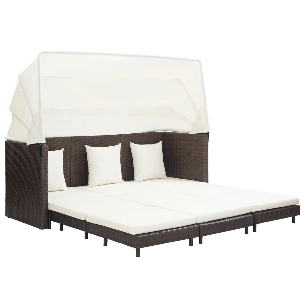 Extendable 3-Seater Sofa Bed with Roof Poly Rattan Brown 46076