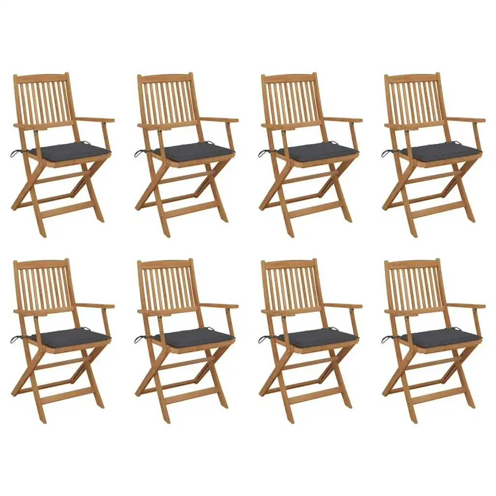 Folding Outdoor Chairs with Cushions 8 pcs Solid Wood Acacia 3075085