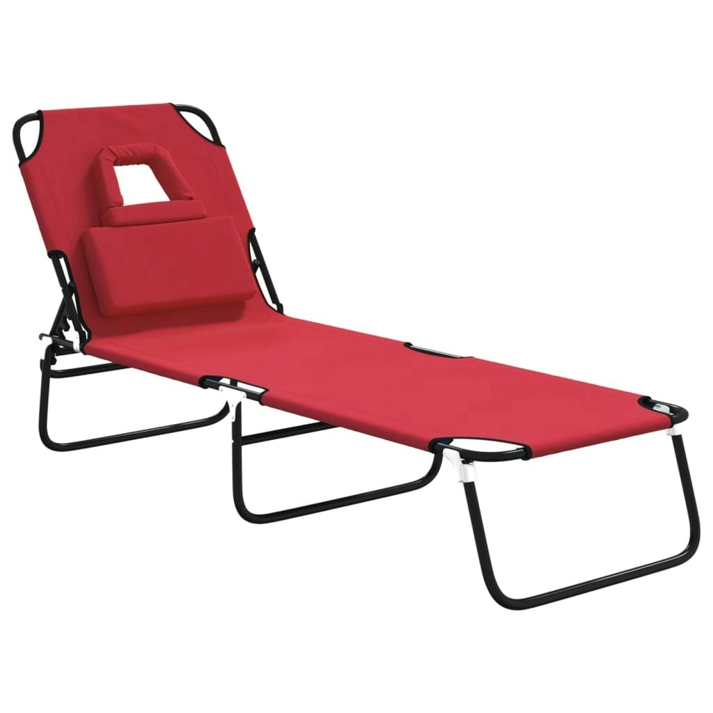 Folding Sun Lounger Red Oxford Fabric and Powder-coated Steel 360177