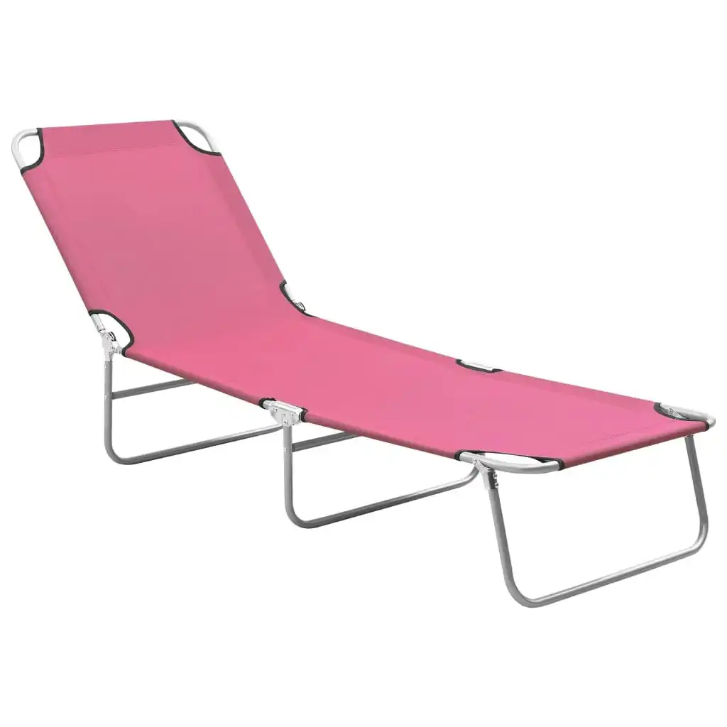 Folding Sun Lounger Steel and Fabric Pink 310330