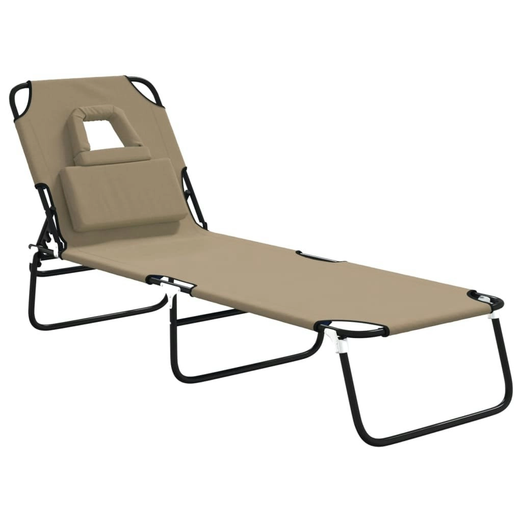 Folding Sun Lounger Taupe Oxford Fabric and Powder-coated Steel 360179