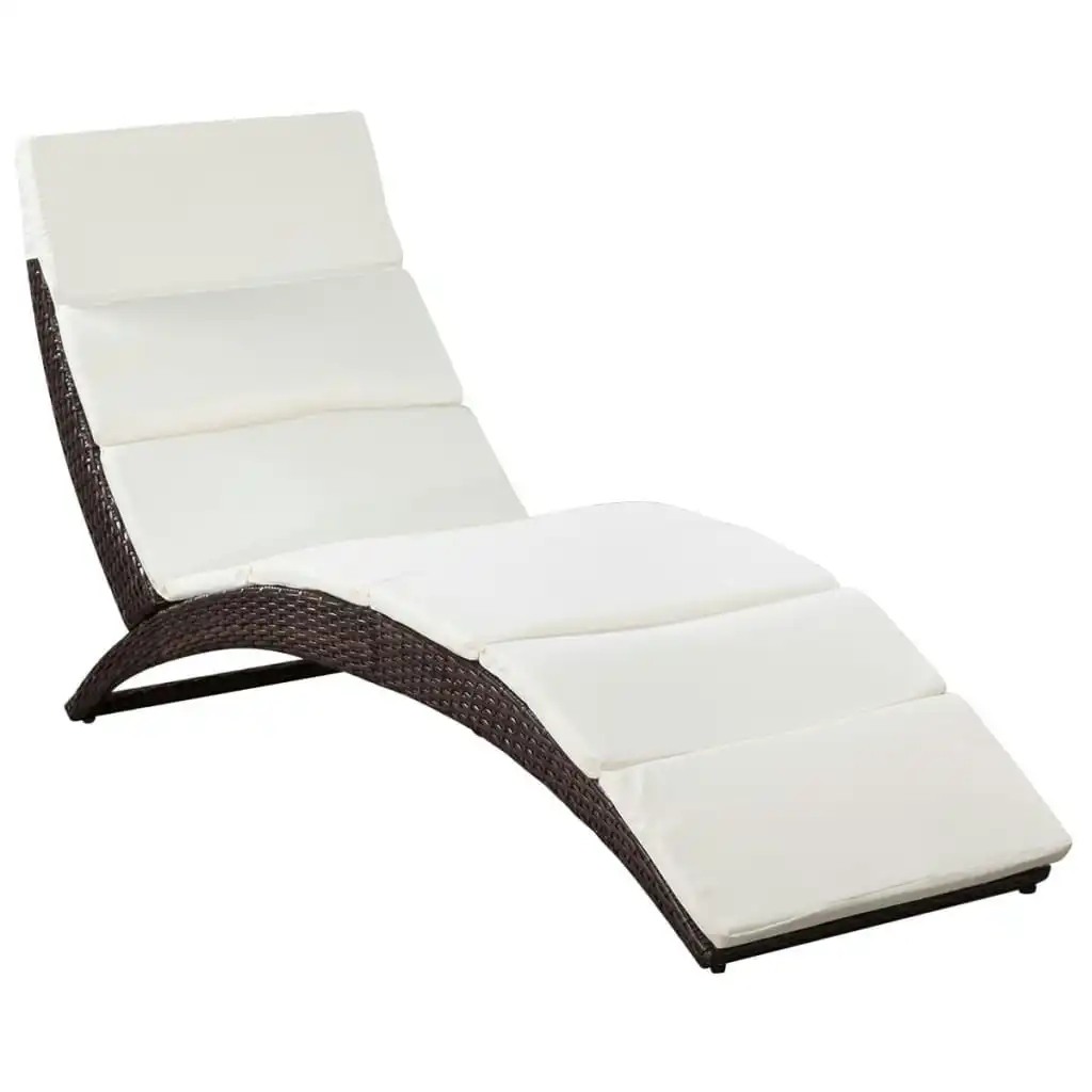 Folding Sun Lounger with Cushion Poly Rattan Brown 41808