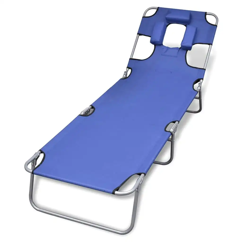 Folding Sun Lounger with Head Cushion Powder-coated Steel Blue 41481