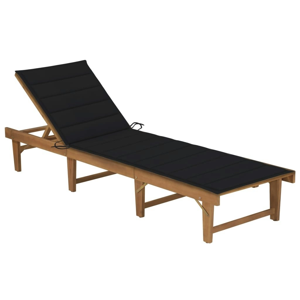 Folding Sun Lounger with Cushion Solid Acacia Wood 3064171