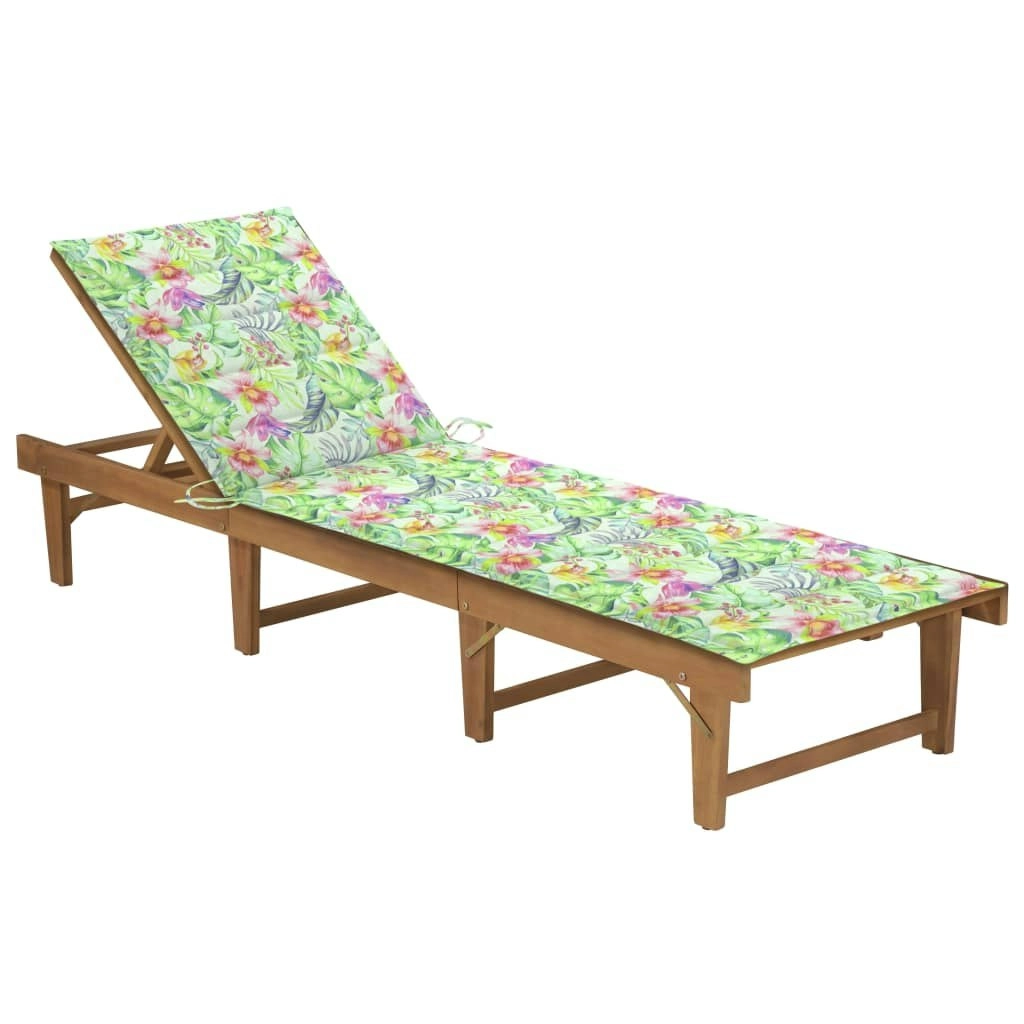 Folding Sun Lounger with Cushion Solid Acacia Wood 3064176