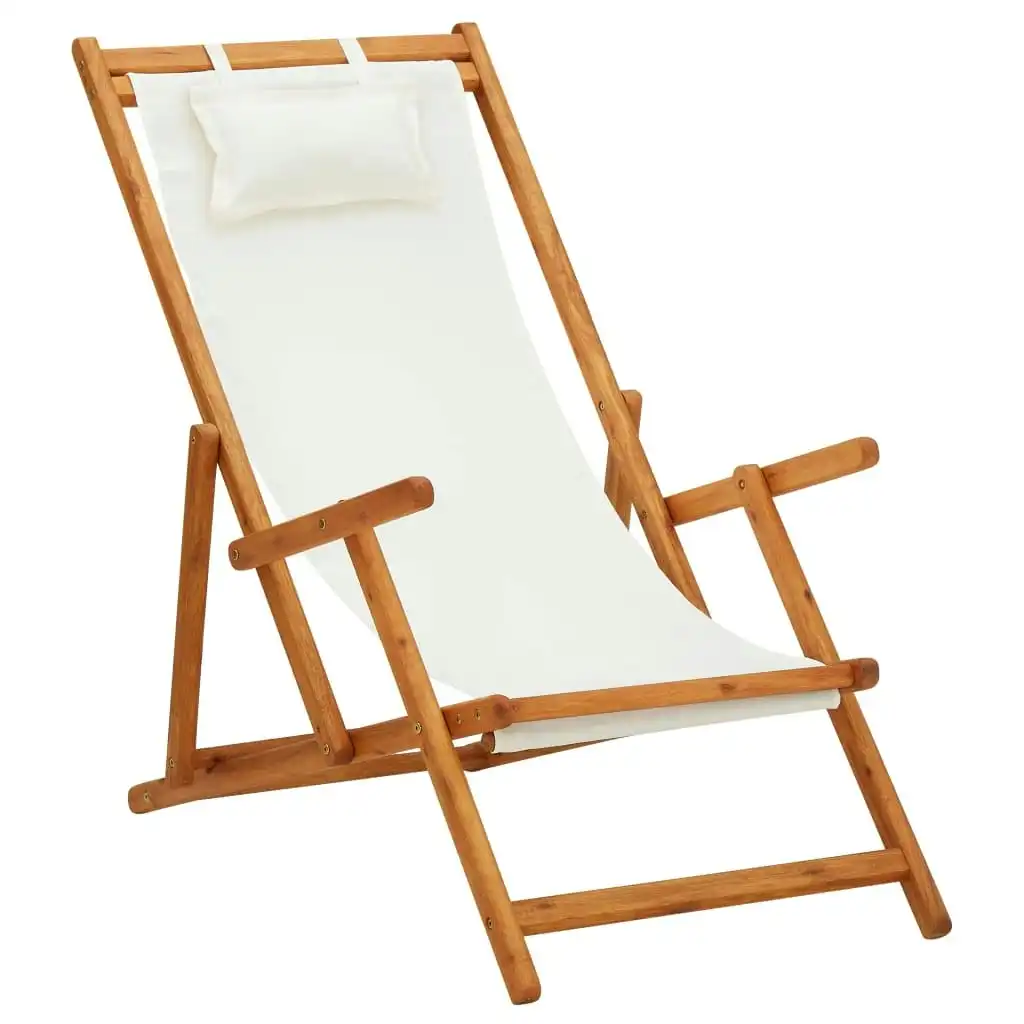 Folding Beach Chair Solid Eucalyptus Wood and Fabric Cream 310311