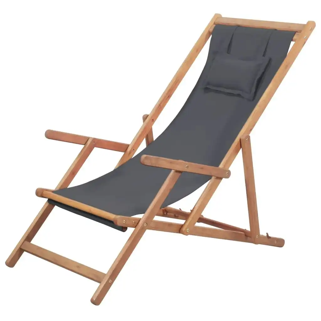 Folding Beach Chair Fabric and Wooden Frame Grey 43997