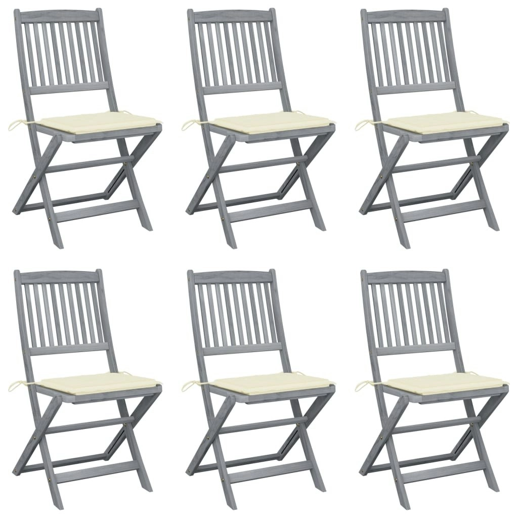 Folding Outdoor Chairs 6 pcs with Cushions Solid Acacia Wood 3065436