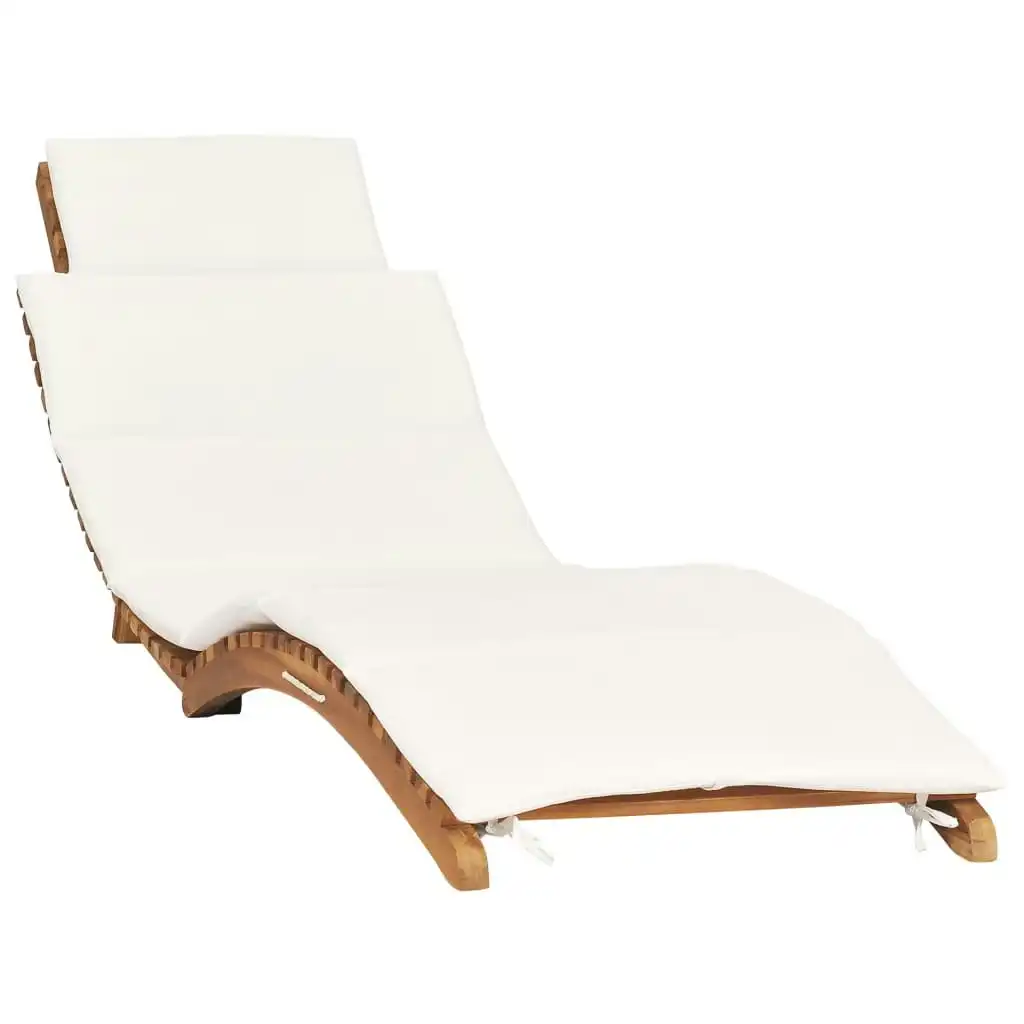 Folding Sun Lounger with Cream White Cushion Solid Teak Wood 310667