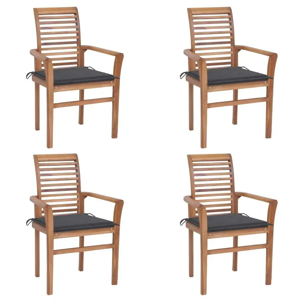 Dining Chairs 4 pcs with Anthracite Cushions Solid Teak Wood 3062622