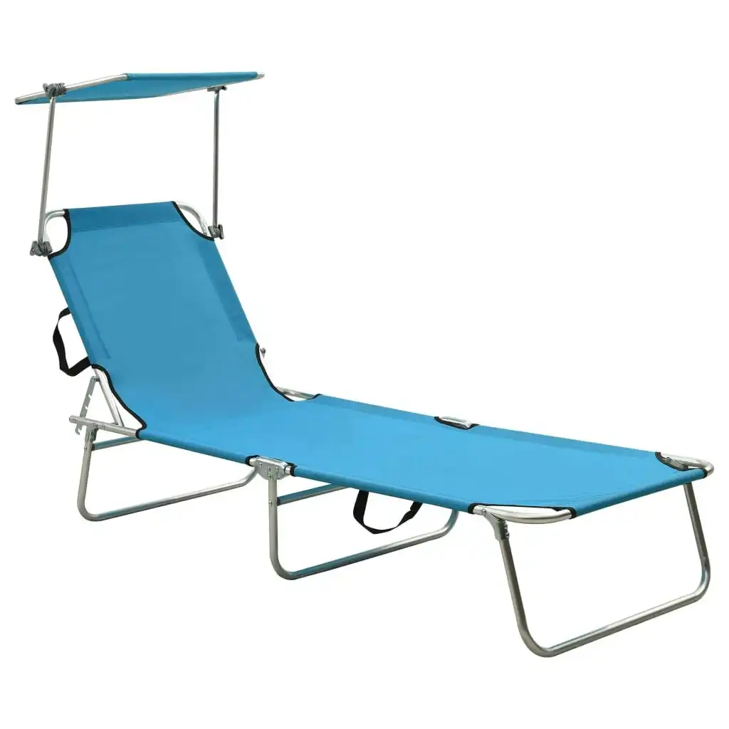 Folding Sun Lounger with Canopy Steel Turquoise and Blue 310326