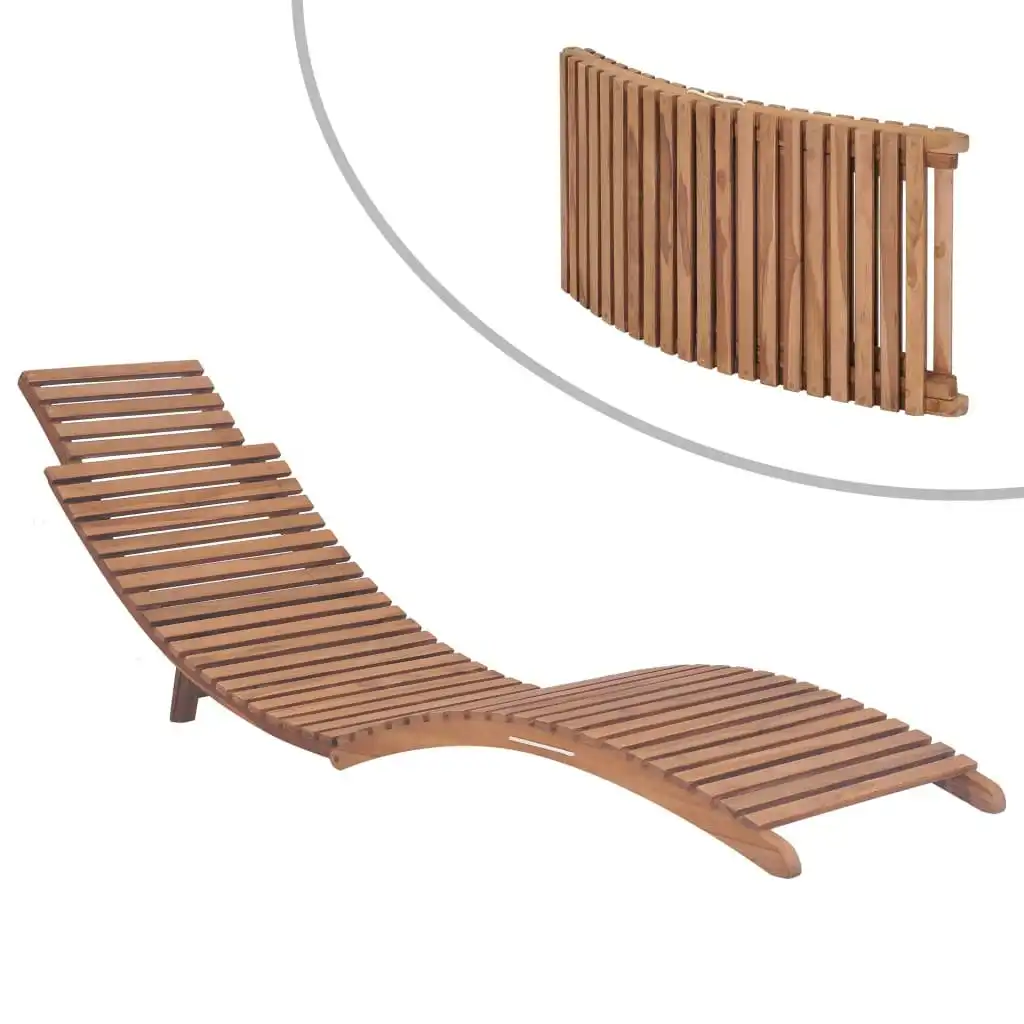 Folding Sun Lounger Solid Teak Wood 44666