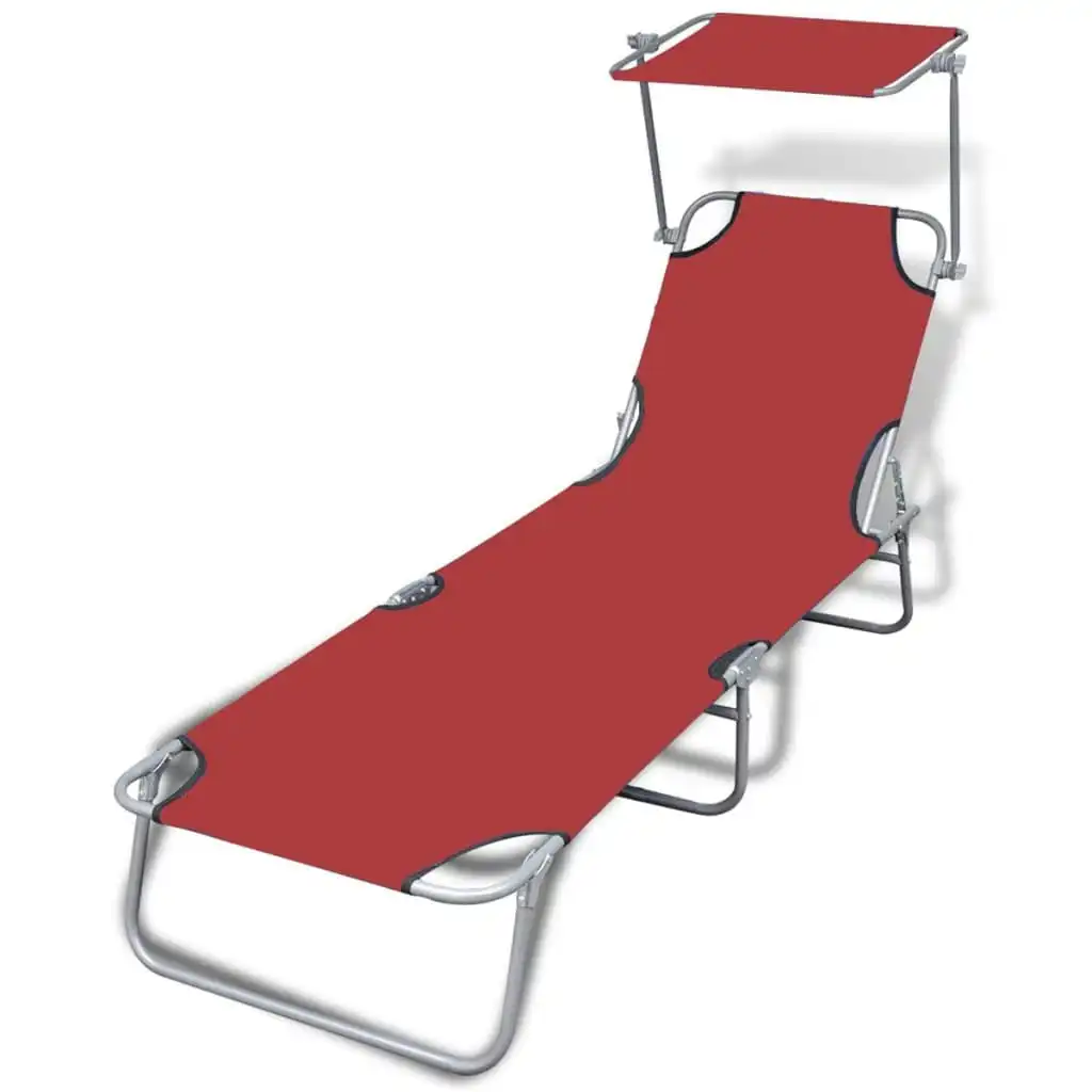 Folding Sun Lounger with Canopy Steel and Fabric Red 41198