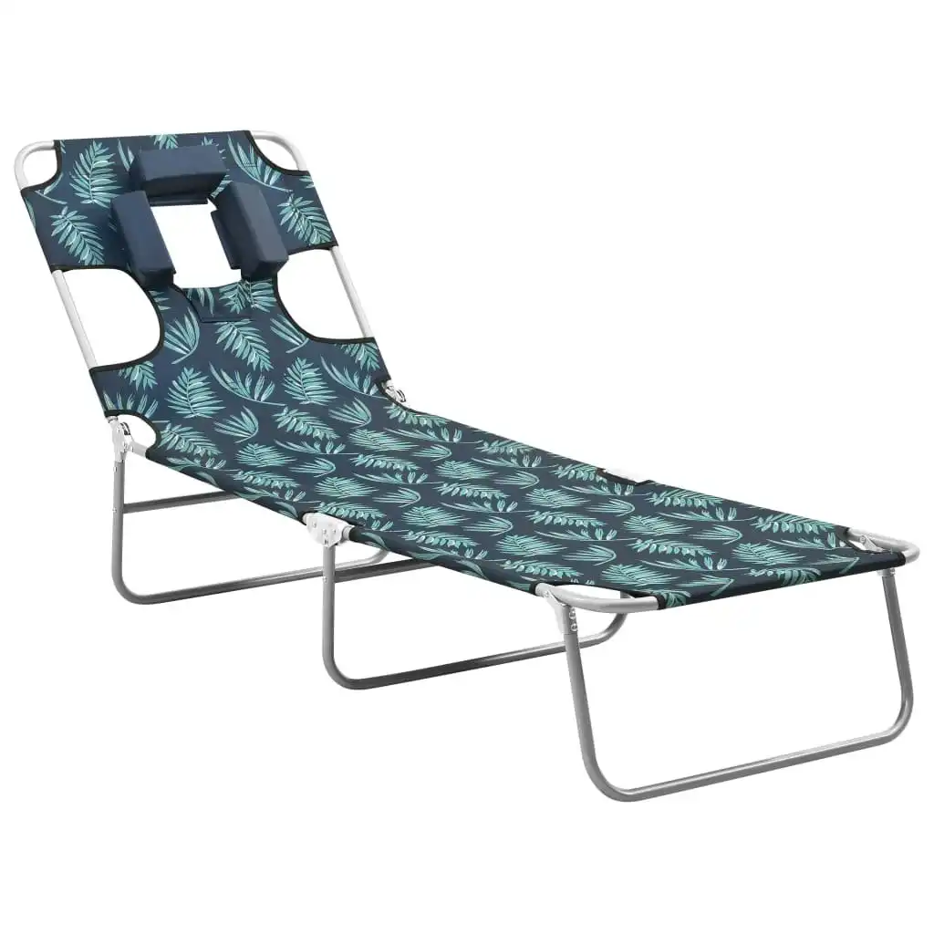 Folding Sun Lounger with Head Cushion Steel Leaves Print 310334