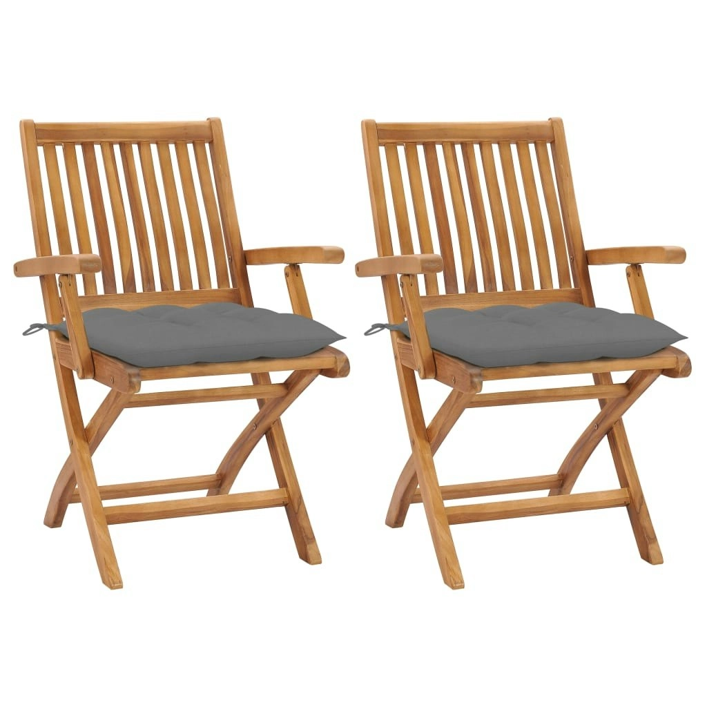 Garden Chairs 2 pcs with Grey Cushions Solid Teak Wood 3062422