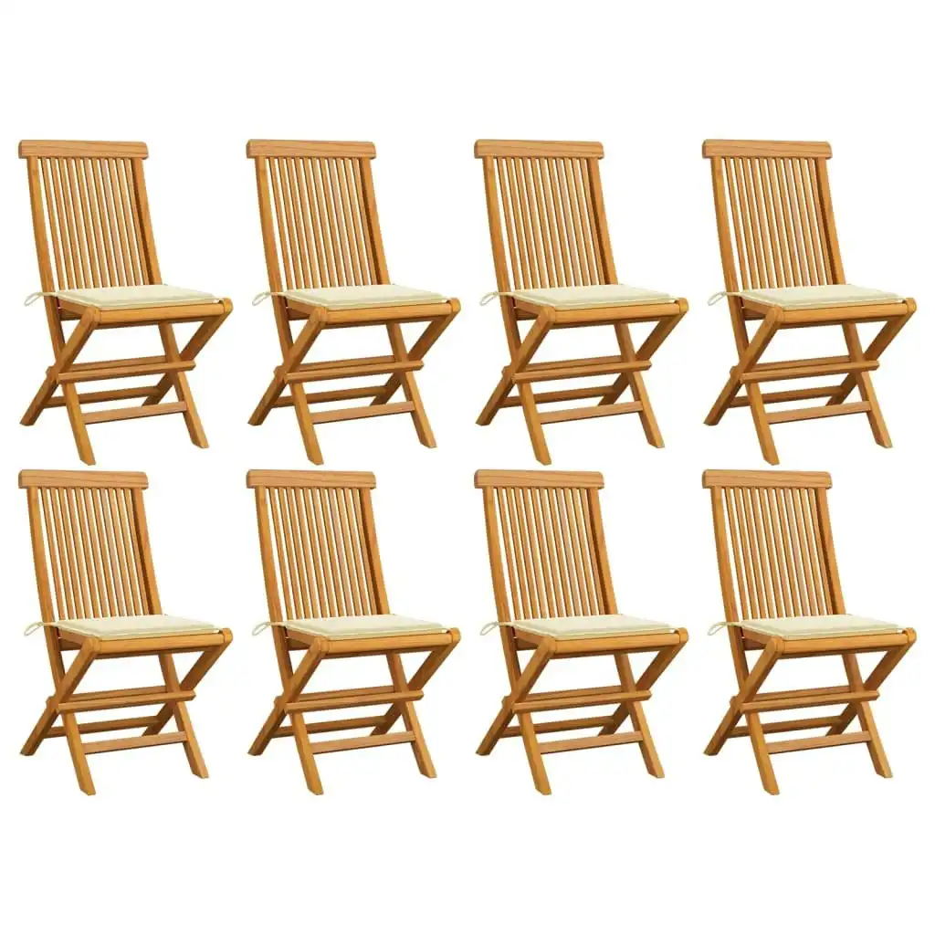 Garden Chairs with Cream Cushions 8 pcs Solid Teak Wood 3072919