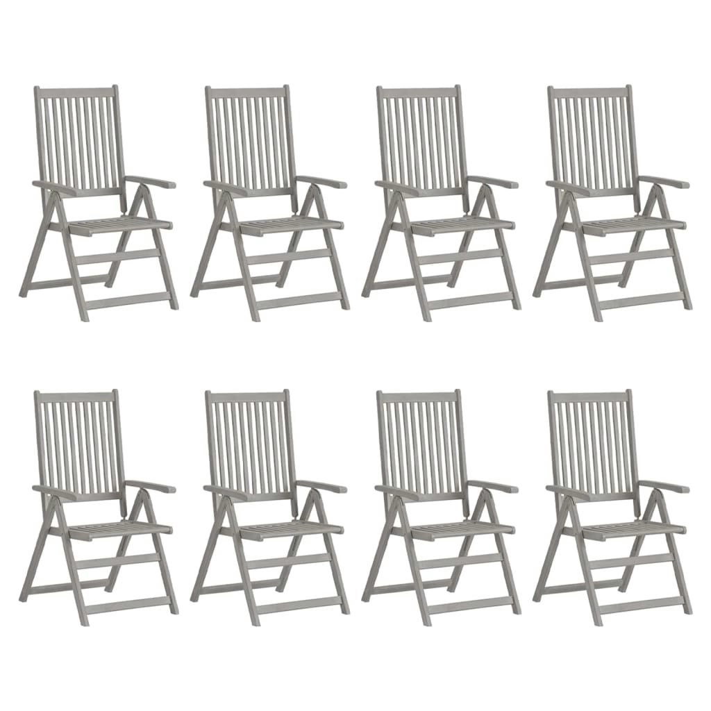 Garden Reclining Chairs 8 pcs Grey Solid Wood Acacia 3075140