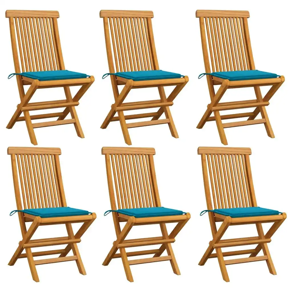 Garden Chairs with Blue Cushions 6 pcs Solid Teak Wood 3065594