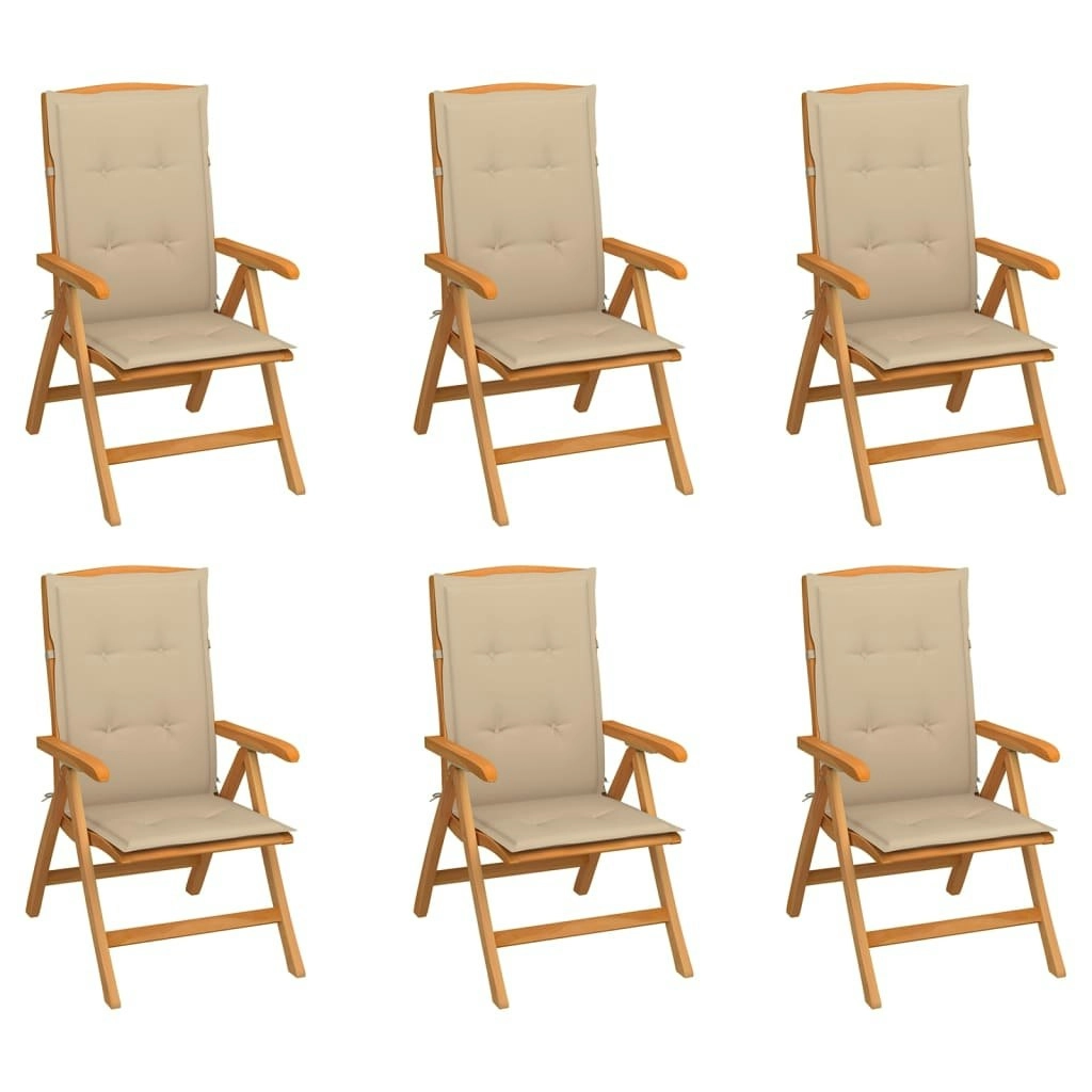 Reclining Garden Chairs with Cushions 6 pcs Solid Teak Wood 3072663