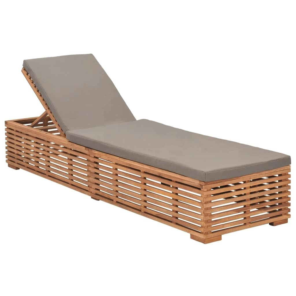 Sun Lounger with Dark Grey Cushion Solid Teak Wood 316038