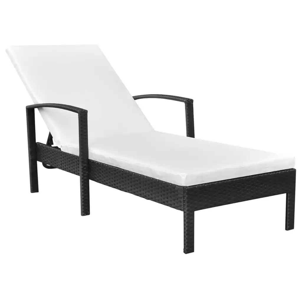 Sun Lounger with Cushion Poly Rattan Black 42942