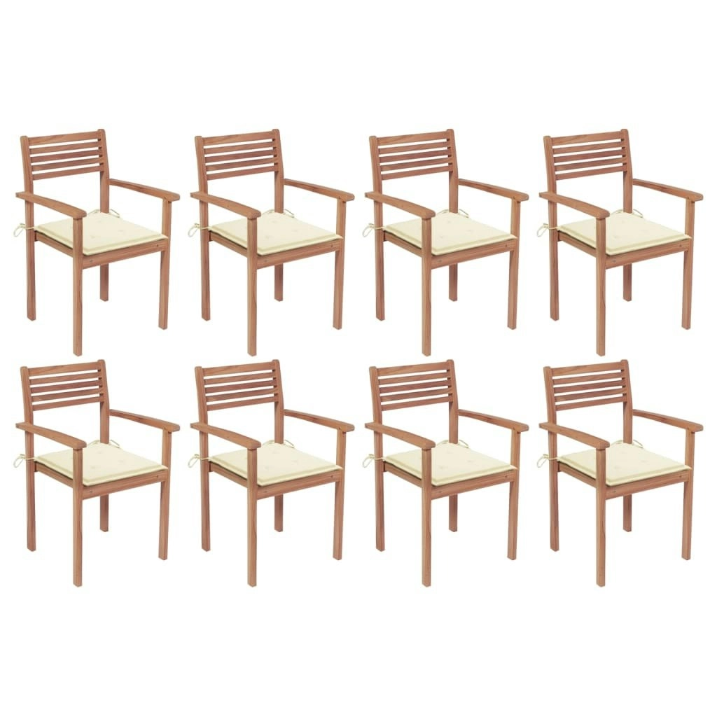 Stackable Garden Chairs with Cushions 8 pcs Solid Teak Wood 3072602