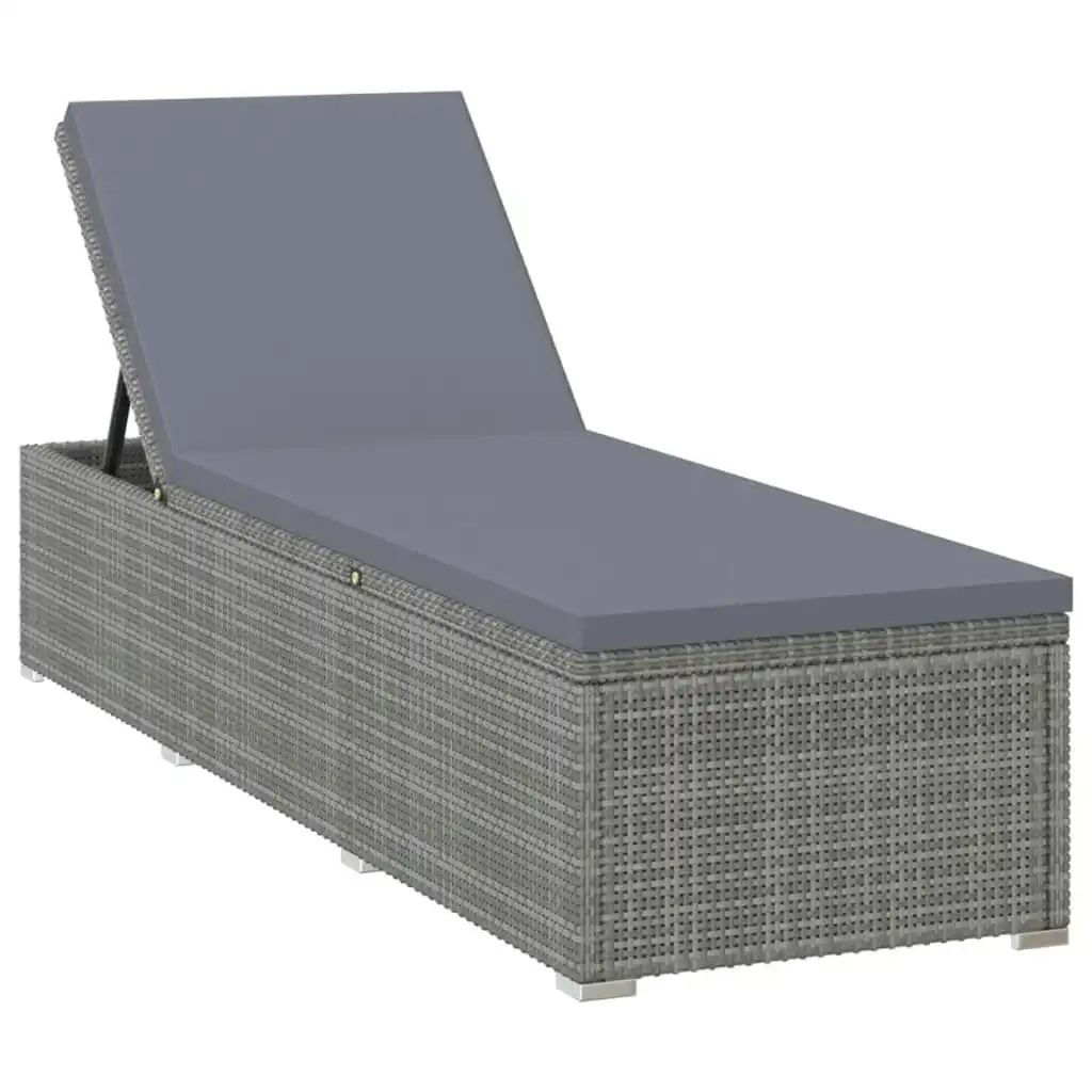 Sun Lounger with Cushion Poly Rattan Grey 46220