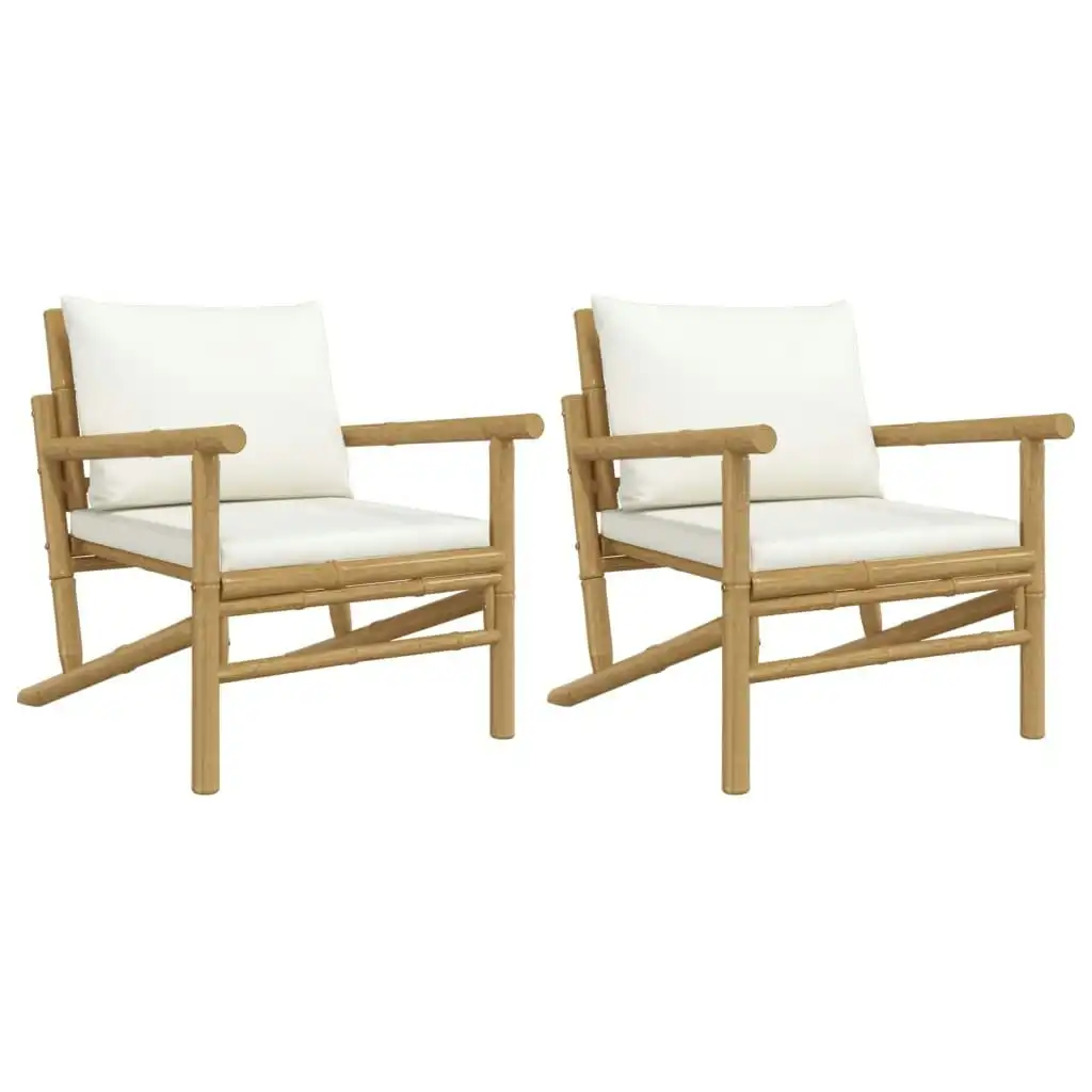 Garden Chairs 2 pcs with Cream White Cushions Bamboo 363462