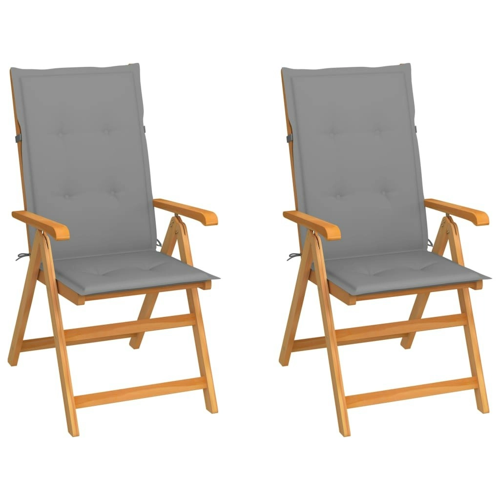 Garden Chairs 2 pcs with Grey Cushions Solid Teak Wood 3062377