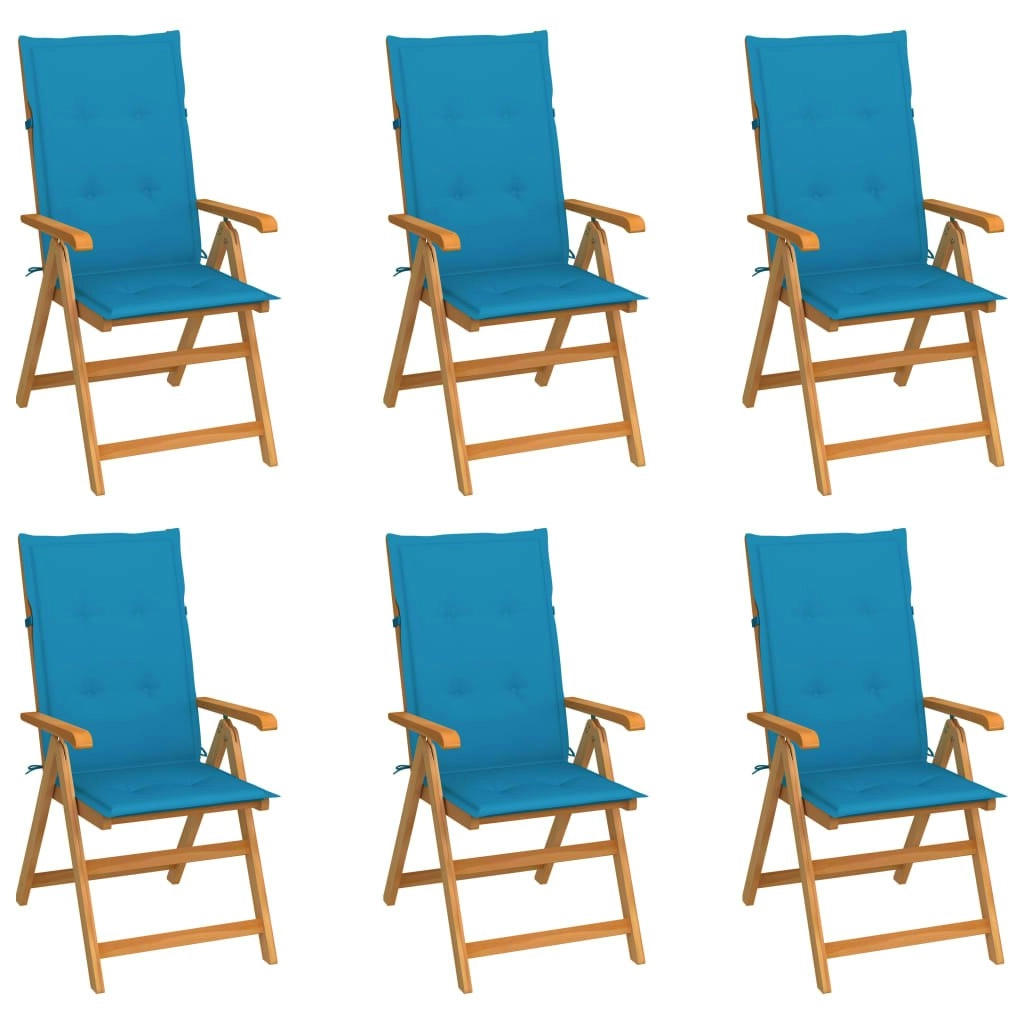 Garden Chairs 6 pcs with Blue Cushions Solid Teak Wood 3065564