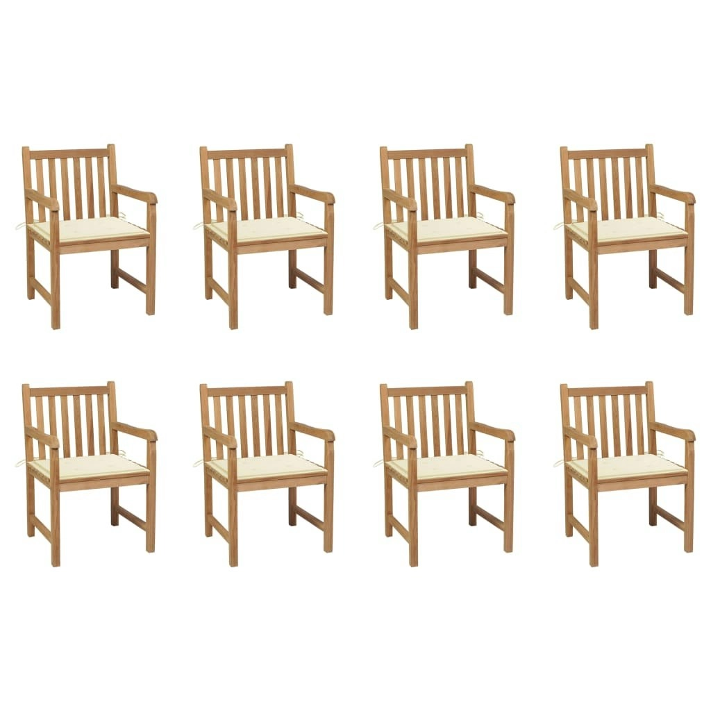 Garden Chairs 8 pcs with Cream Cushions Solid Teak Wood 3073060