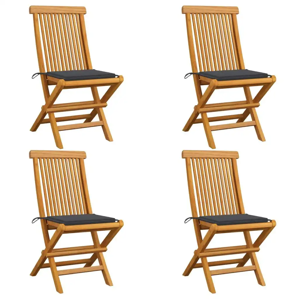 Garden Chairs with Anthracite Cushions 4 pcs Solid Teak Wood 3062568