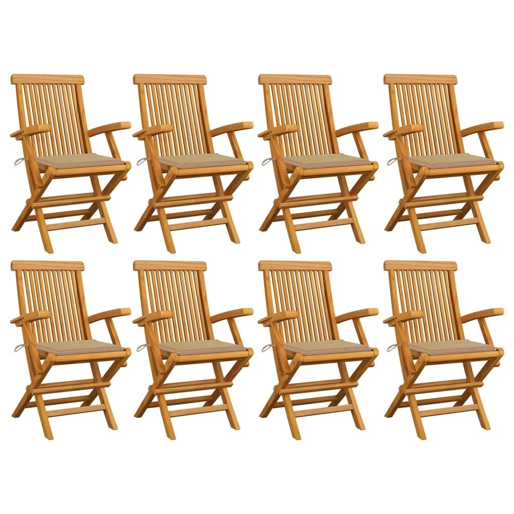 Garden Chairs with Beige Cushions 8 pcs Solid Teak Wood 3072892