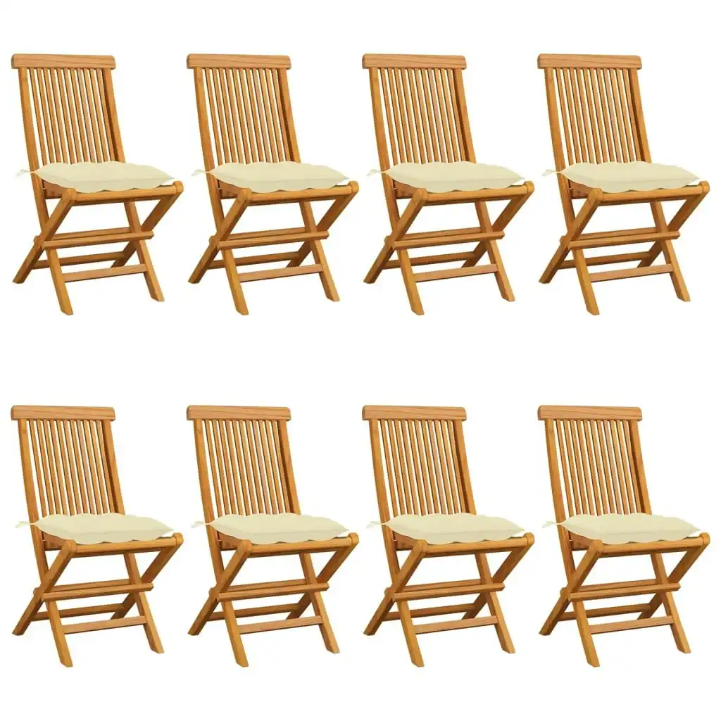 Garden Chairs with Cream White Cushions 8 pcs Solid Teak Wood 3072934