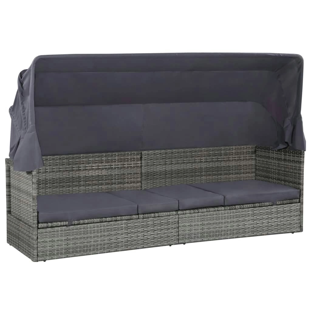 Garden Bed with Canopy Grey 205x62 cm Poly Rattan 43962