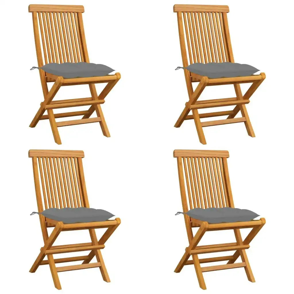 Garden Chairs with Grey Cushions 4 pcs Solid Teak Wood 3062584