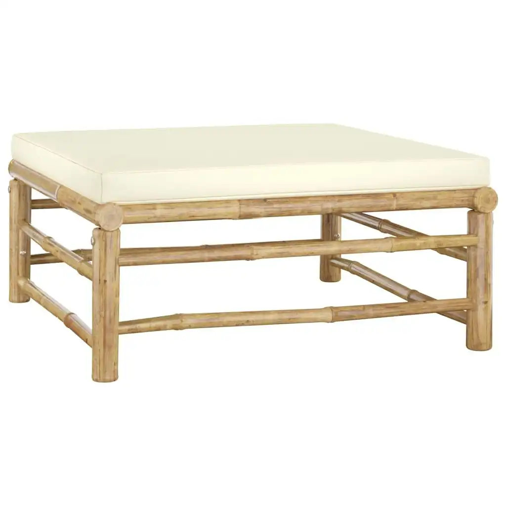 Garden Footrest with Cream White Cushion Bamboo 313147