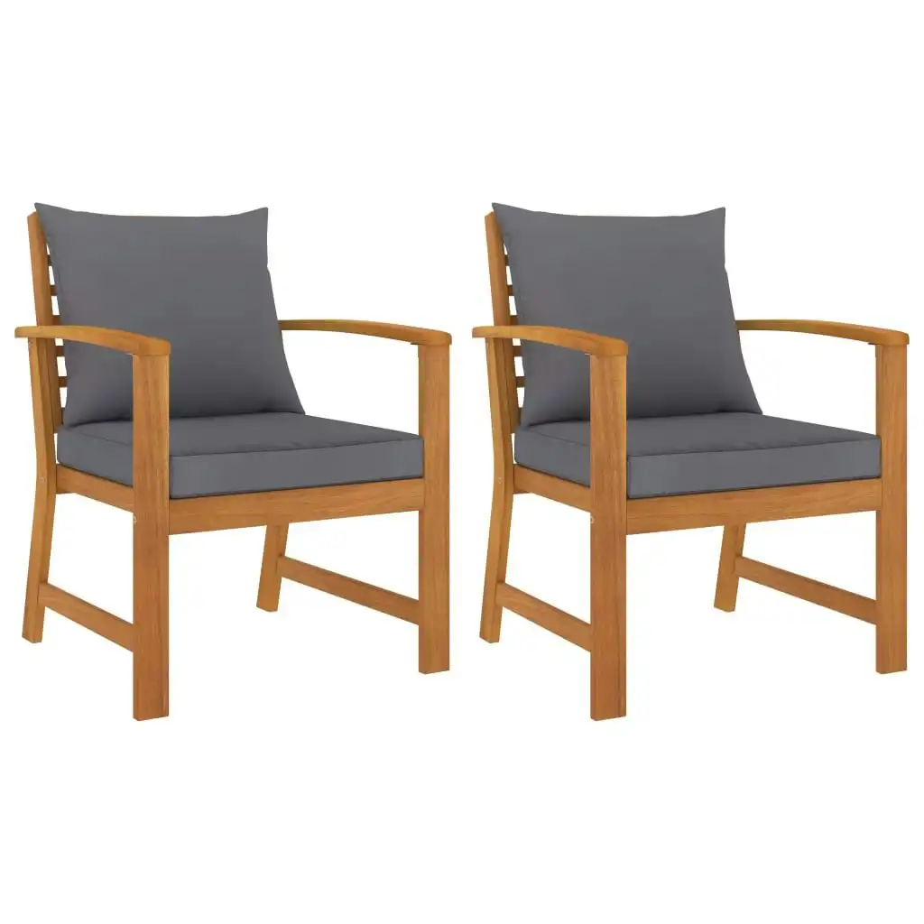 Garden Chairs 2 pcs with Dark Grey Cushion Solid Acacia Wood 311832