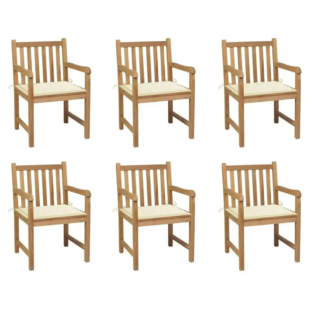 Garden Chairs 6 pcs with Cream Cushions Solid Teak Wood 3073033