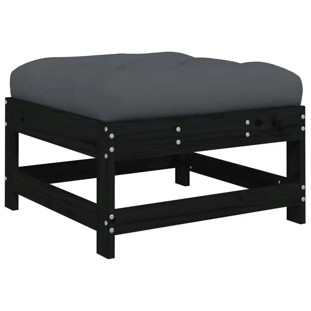 Garden Footstool with Cushion Black Solid Wood Pine 825559