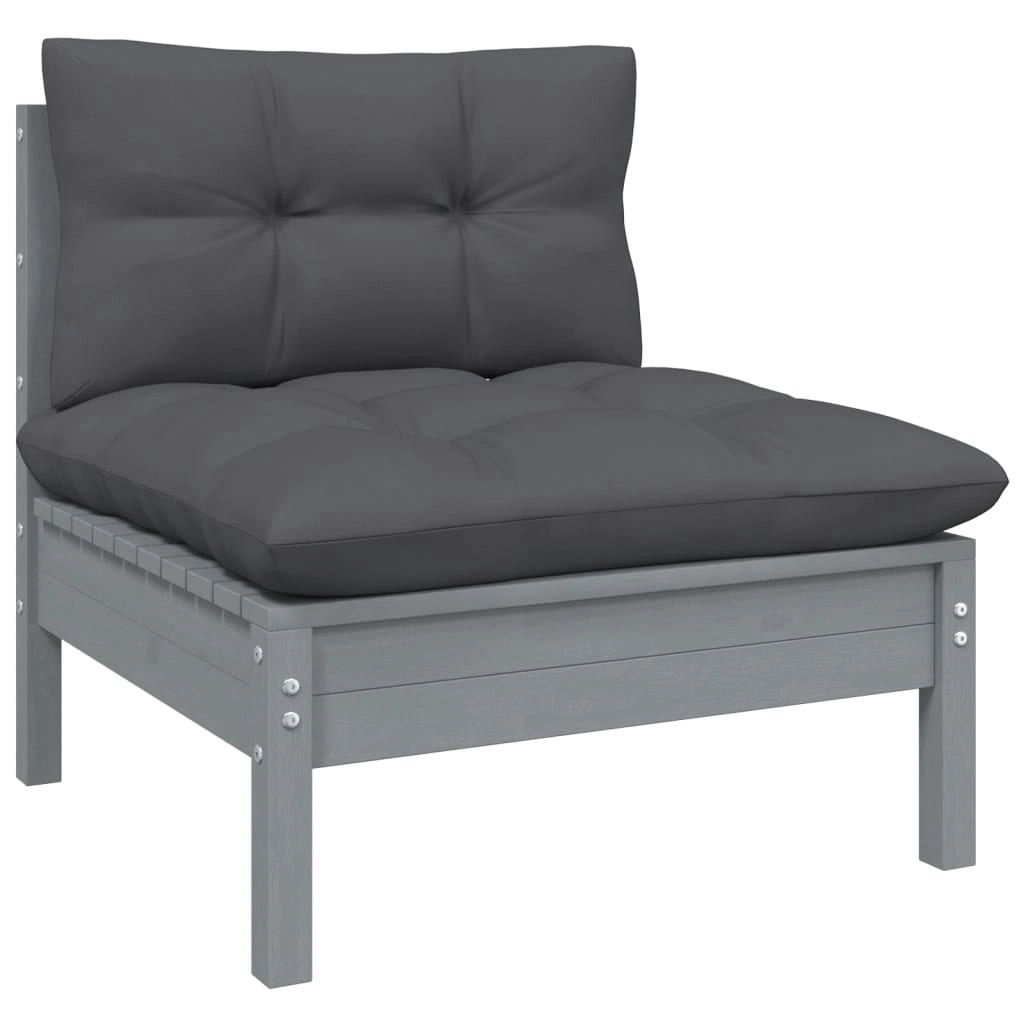 Garden Middle Sofa with Anthracite Cushions Grey Solid Pinewood 806636