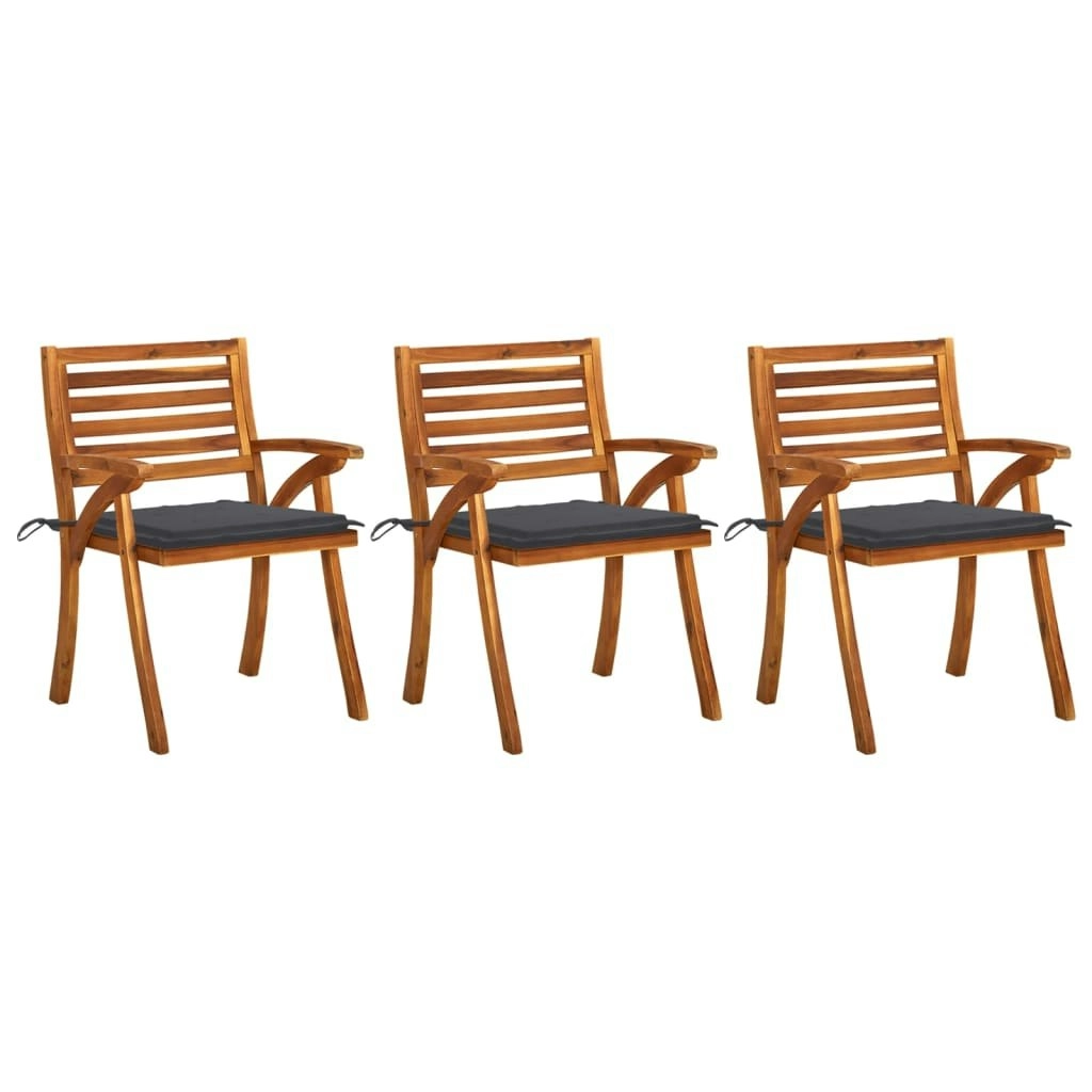 Garden Dining Chairs with Cushions 3 pcs Solid Acacia Wood 3060781