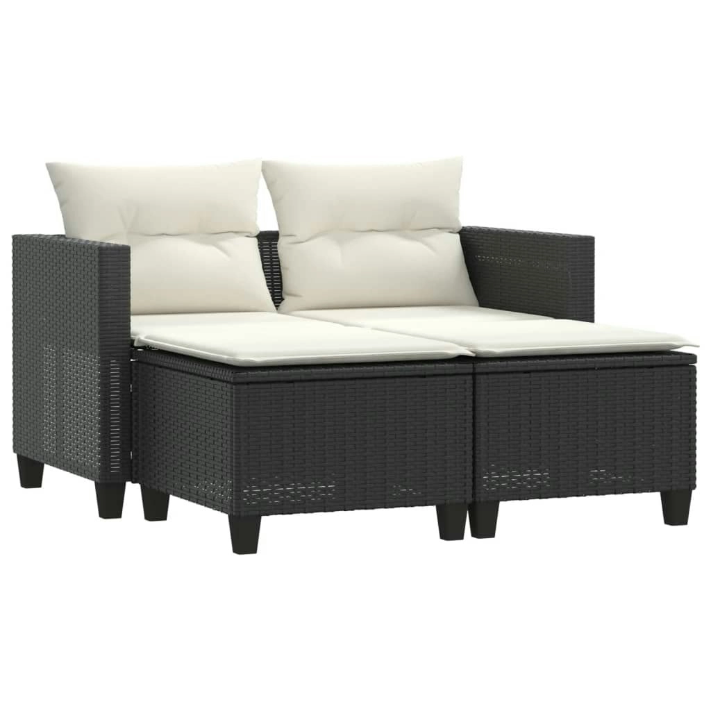 Garden Sofa 2-Seater with Stools Black Poly Rattan 365790