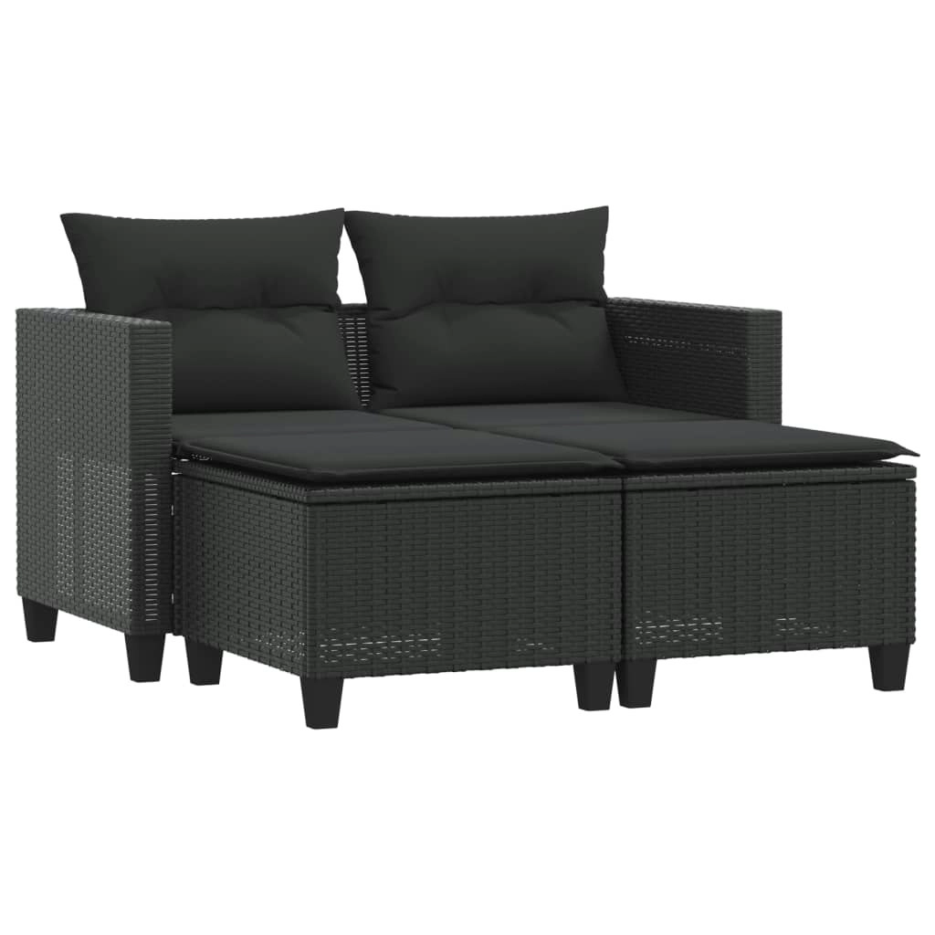 Garden Sofa 2-Seater with Stools Black Poly Rattan 365791