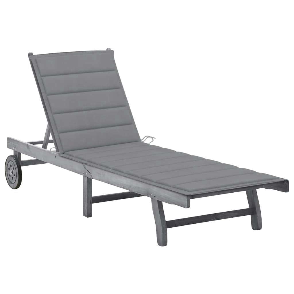 Garden Sun Lounger with Cushion Grey Solid Acacia Wood 3061360