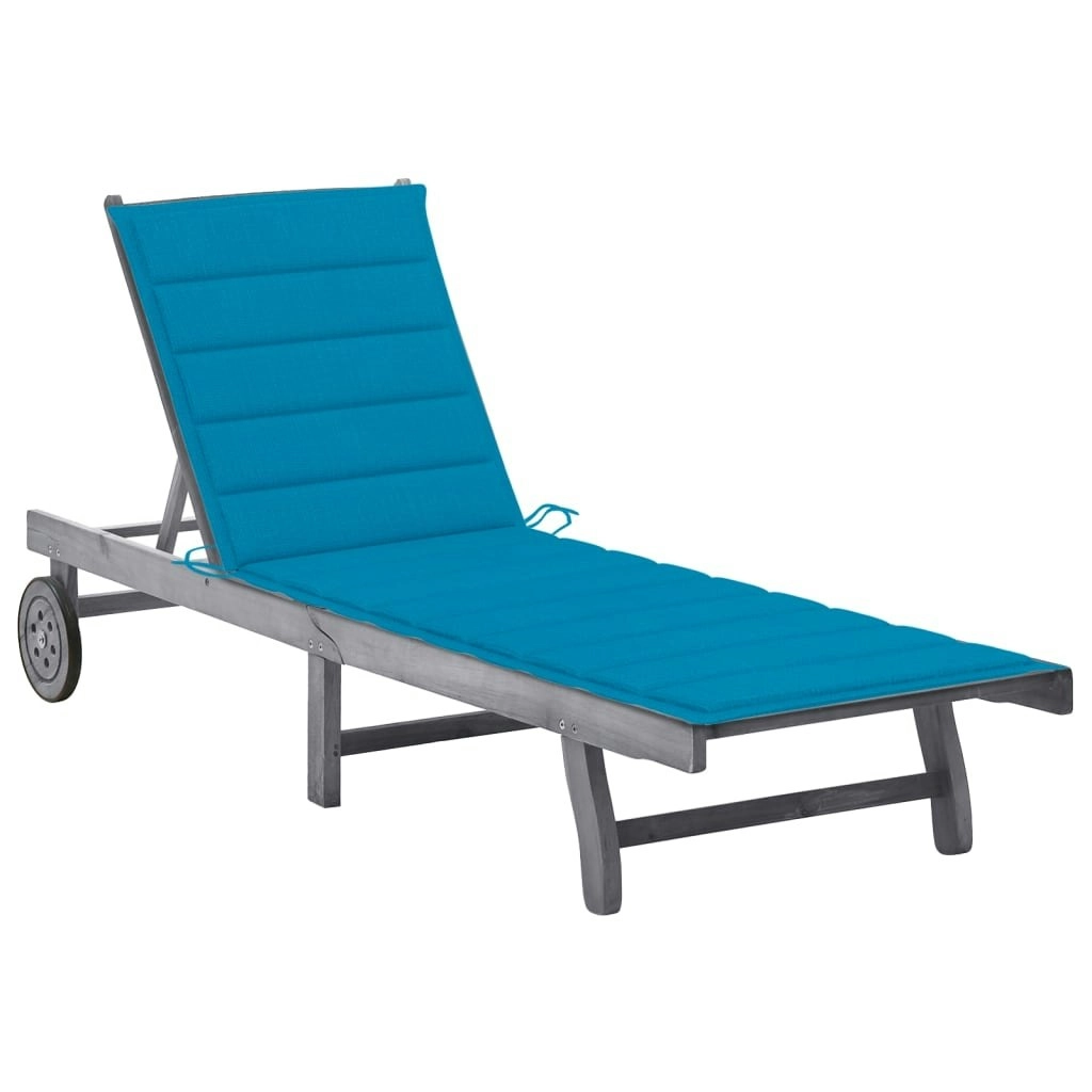 Garden Sun Lounger with Cushion Grey Solid Acacia Wood 3061363